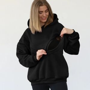 Sweat & Milk Isabella Ultra Soft Oversized Nursing & Pregnancy Hoodie (Noir)